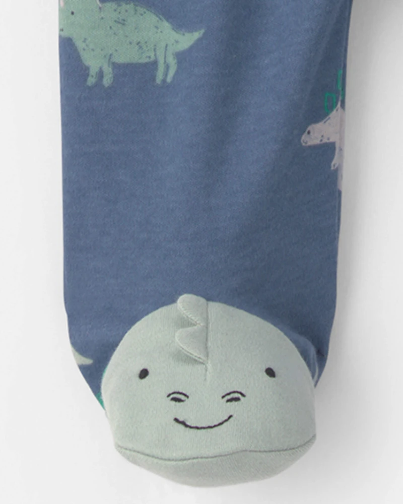 Baby Boy Dinosaur Foot Art Snug Fit Sleeper - Blue