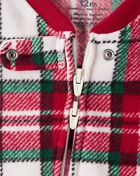 Baby Plaid Print Fleece Long-Sleeve Loose Fit 1-Piece Pajamas