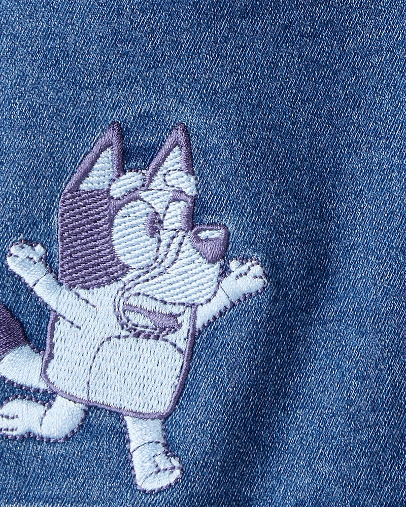 Toddler Girl Bluey Embroidered Denim Skirt - Blue