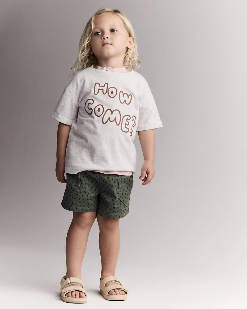 Toddler Standard Short with Pockets Dot Print- Olive