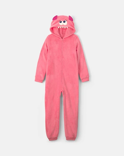 Girls 1-Piece Monster Halloween Fleece Pyjama Costume - Coral