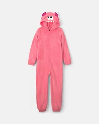 Girls 1-Piece Monster Halloween Fleece Pyjama Costume - Coral
