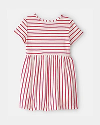 Toddler Girl Striped Short-Sleeve Dress - Red/Ivory