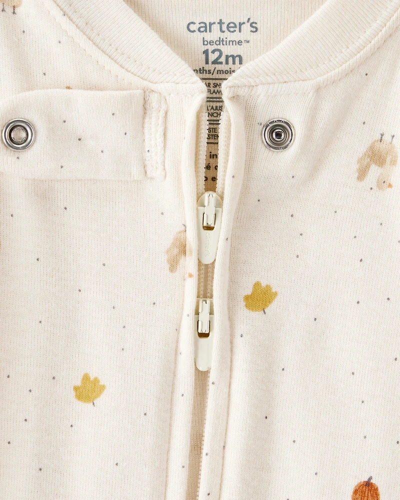 Toddler Thanksgiving Print 100% Cotton Long-Sleeve 2-Way Zip Footed 1-Piece Pyjamas - White