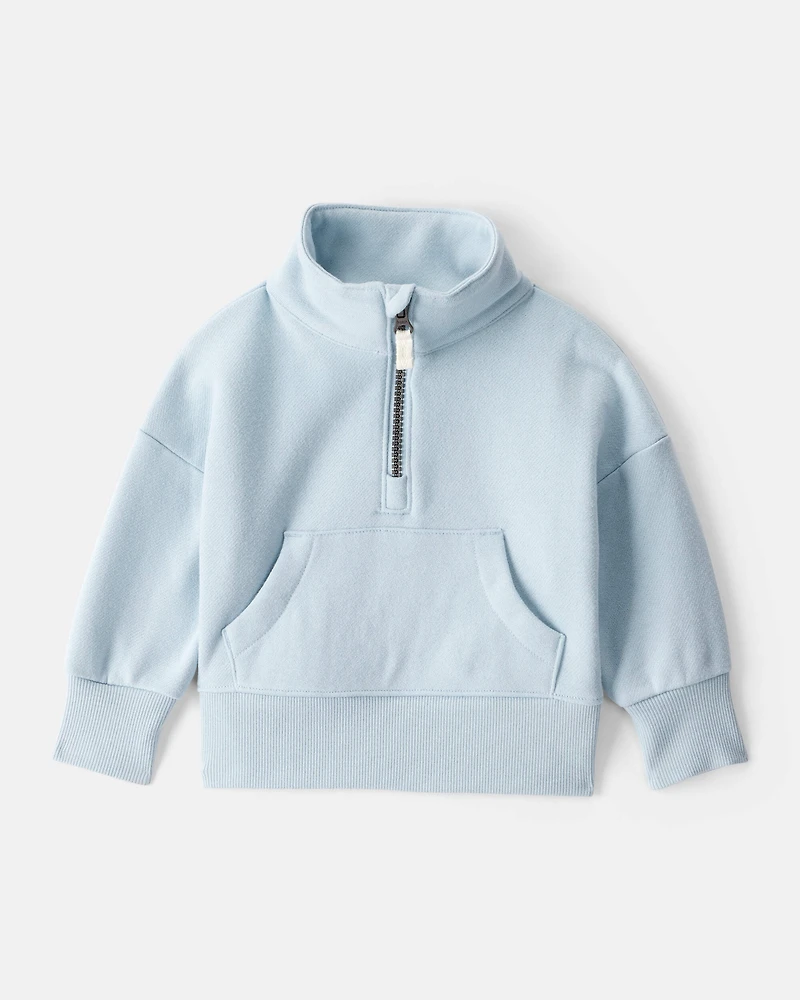 Baby Girl Long-Sleeve Quarter-Zip Pullover Sweatshirt - Blue