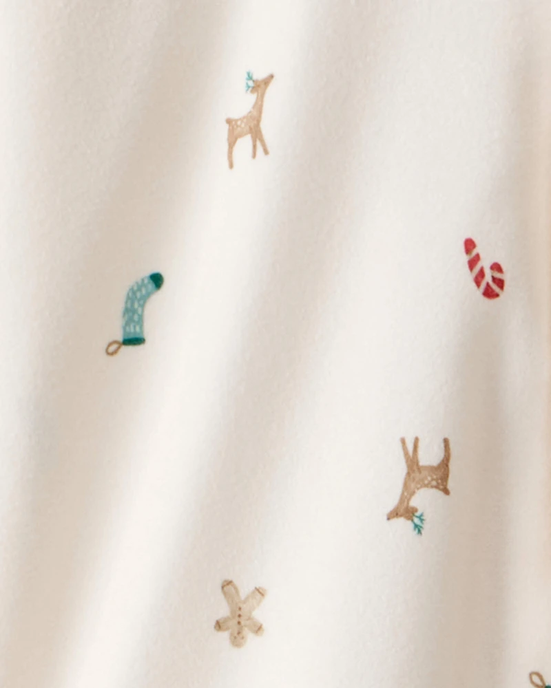 Kid Christmas Print Fleece Long-Sleeve Loose Fit 2-Piece pyjamas - White