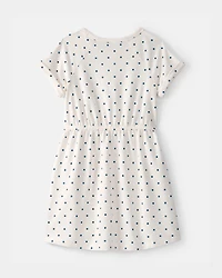 Girls Polka Dot French Terry Dress - White/Blue