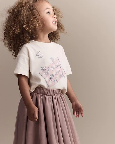 Toddler Girl Picnic Relaxed Graphic Tee - Cream