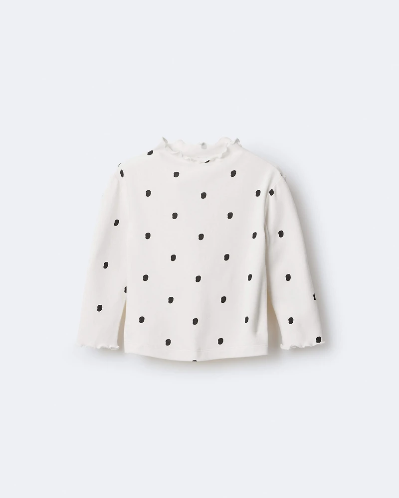 Toddler Girl Polka Dot Mock Neck Long-Sleeve Top - Ivory