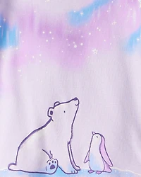 Toddler Girl Polar Bear & Penguin 100% Cotton Snug Fit 4-Piece Pyjamass - Purple