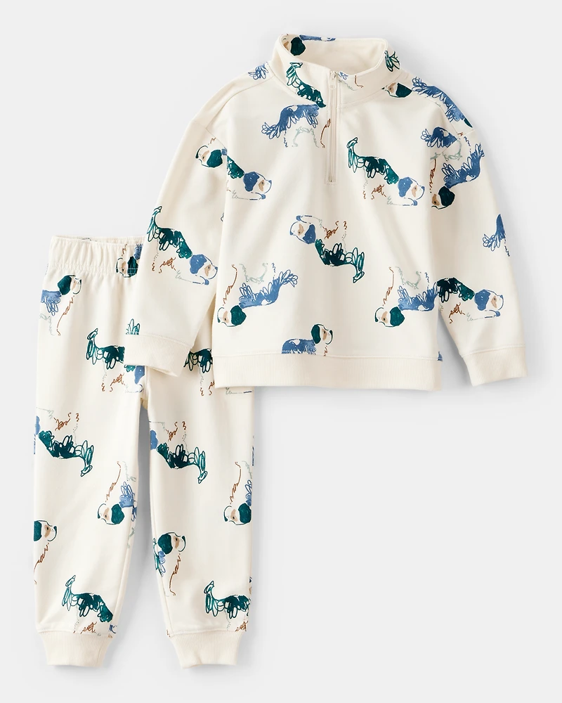 Toddler Boy 2-Piece DayDream Fleece Dog Zip-Up Jacket & Jogger Pant Set