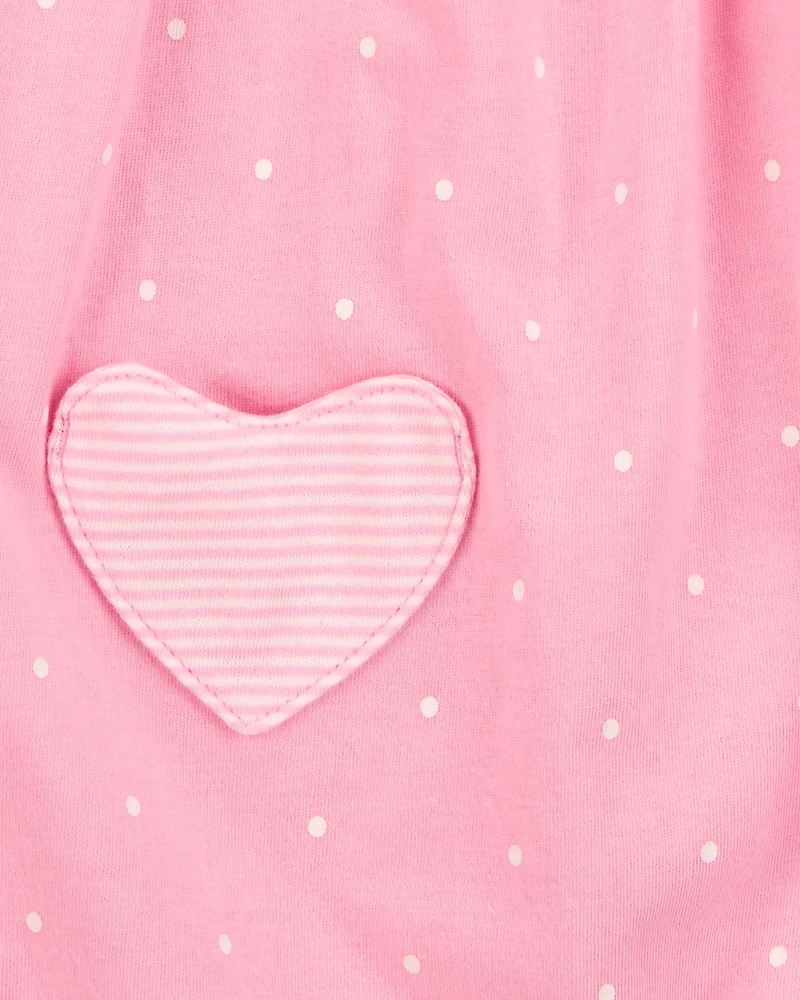 Baby Girl Heart Short-Sleeve Cotton Romper - Pink