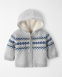 Baby Boy Organic Cotton Fair Isle Sweater Knit Jacket
