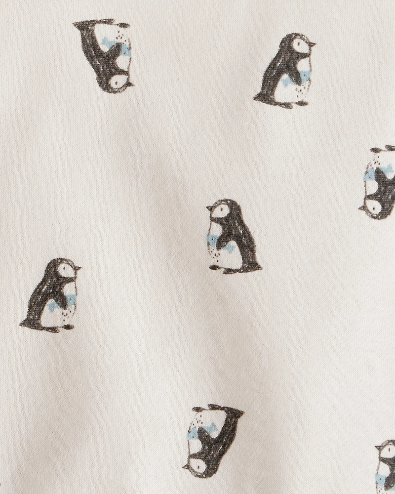 Baby Boy Penguin Print Fleece Sweatshirt - Cream