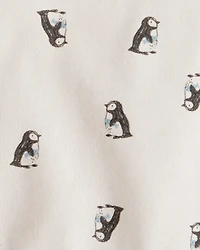 Baby Boy Penguin Print Fleece Sweatshirt - Cream
