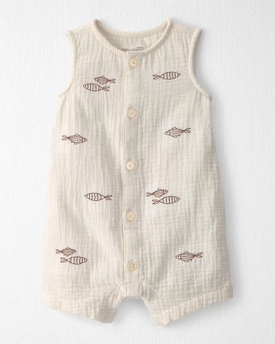 Baby Organic Cotton Gauze Embroidered Romper