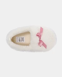 Girls Fuzzy Bow Slippers - Cream/Pink