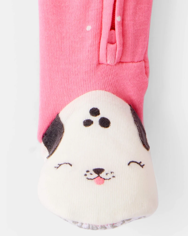 Toddler Girl Dalmatian Print 100% Cotton 2-Way Zip 1-Piece Pyjamas - Pink