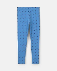 Girls Bow Pull-On Stretch Leggings - Blue