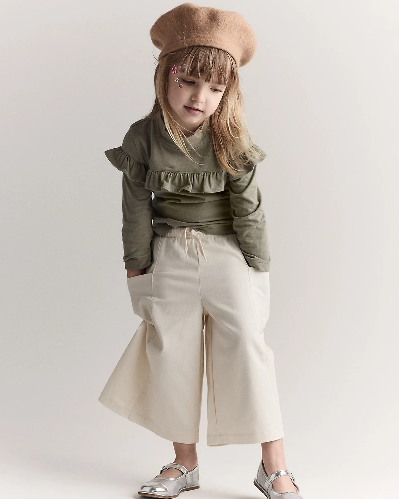 Toddler Girl Wide Leg Pocket Pant - Cream