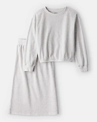 Girls 2-Piece Long-Sleeve Top & Skirt Set - Grey