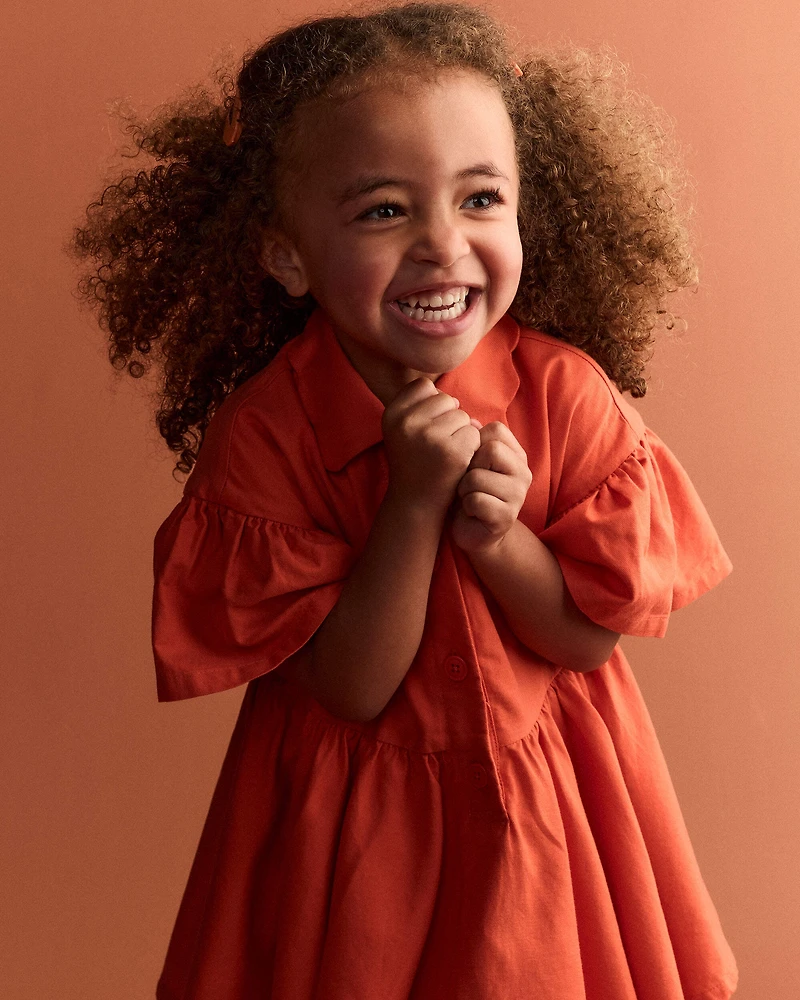 Toddler Girl Ruffle Collar Flowy Dress - Orange