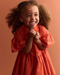 Toddler Girl Ruffle Collar Flowy Dress - Orange