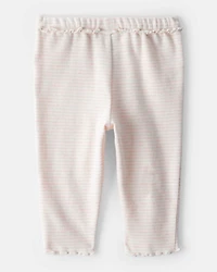 Baby Girl Flutter-Waist Striped Pants - Pink/Cream