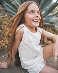 Kid 2-Piece Organic Cotton Crotchet Knit Set-Cream