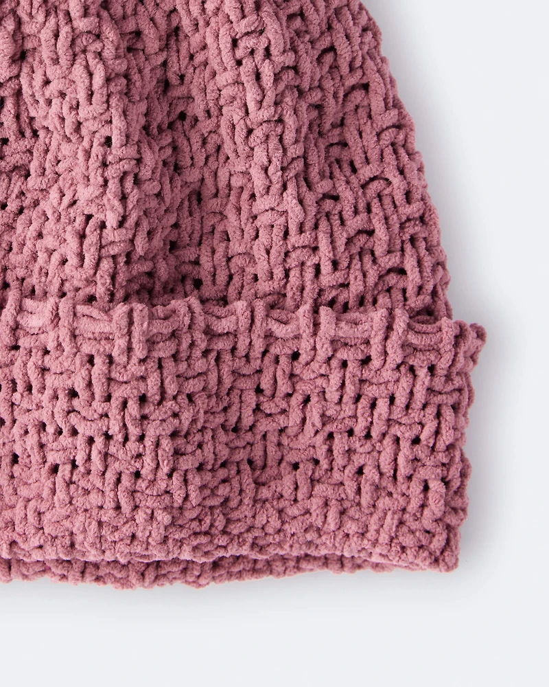 Toddler Girl Pom Beanie - Burgundy