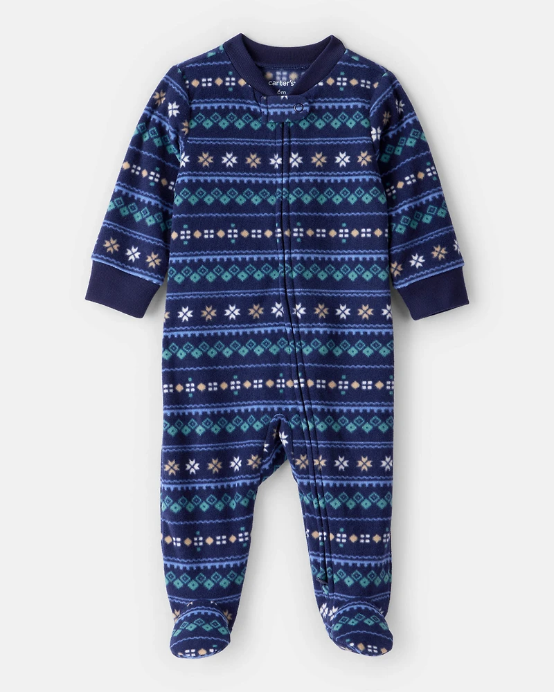 Baby Boy Fair Isle Fleece Long-Sleeve Loose Fit Sleeper
