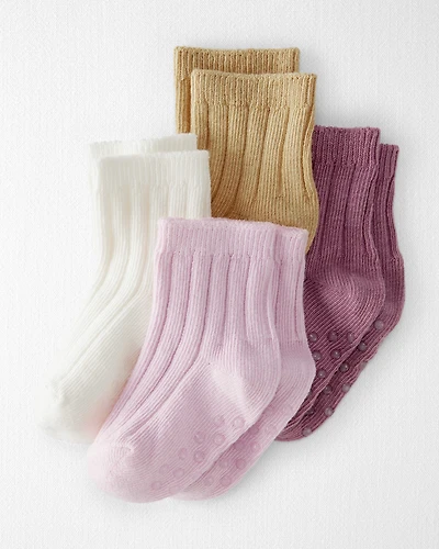 Baby Girl Toddler 4-Pack No-Slip Socks Made with Organic Cotton