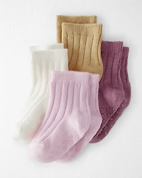 Baby Girl Toddler 4-Pack No-Slip Socks Made with Organic Cotton