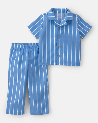 Toddler Boy Striped Loose Fit 2-Piece Pyjama Set - Blue