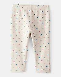 Baby Girl Heart Print Pull-On Stretch Cozy Leggings - Cream