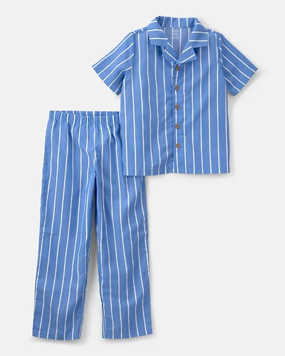 Boys Striped Loose Fit 2-Piece Pajama Set - Blue