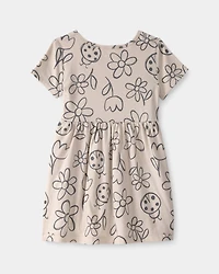 Toddler Girl Floral Ladybug Short-Sleeve Dress - Brown