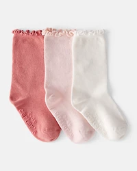 Toddler Girl 3-Pack Crew Socks - Pink/White