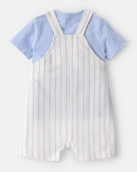 Baby 2-Piece Stripe Overall Set - Blue/Ivory