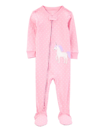 Baby Girl Unicorn Snug Fit Cotton Footie 1-Piece Pyjamas - Pink