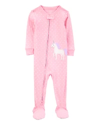Baby Girl Unicorn Snug Fit Cotton Footie 1-Piece Pyjamas - Pink
