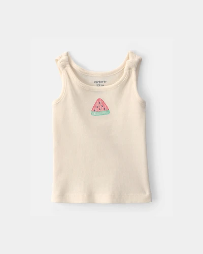 Baby Girl Watermelon Ribbed Tank Top - Cream