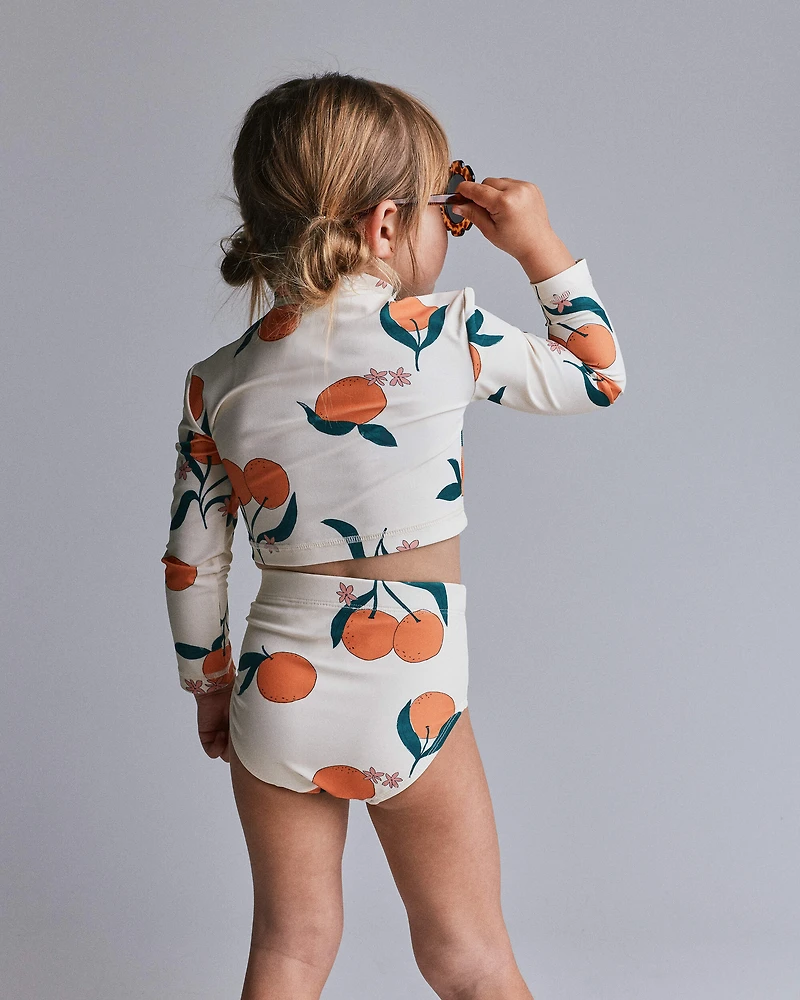 Toddler Girl Half-Zip Long-Sleeve Rashguard Set Clementine Grove Print - Cream