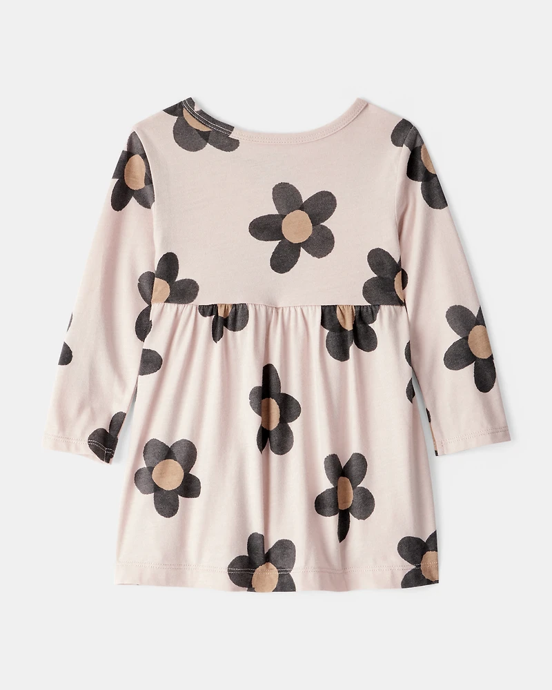 Baby Girl Floral Print Long-Sleeve Dress - Ivory