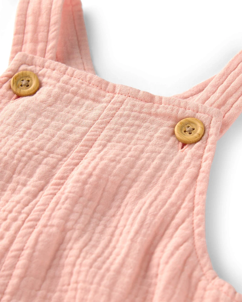 Baby Girl Gauze Sleeveless Shortall Pink