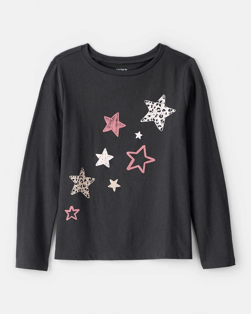 Girls Cheetah Stars Long-Sleeve Graphic Tee - Black