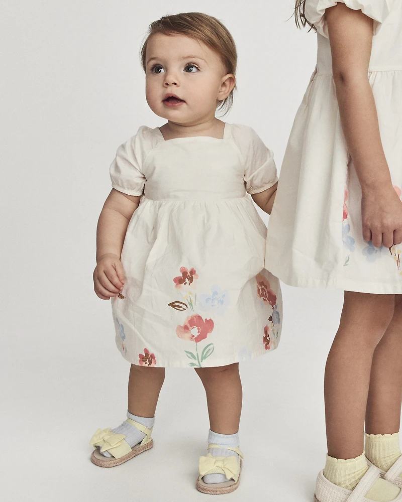 Baby Girl Short-Sleeve Floral Dress - Cream