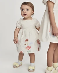 Baby Girl Short-Sleeve Floral Dress - Cream