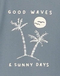 Baby 3-Piece Long-Sleeve Rashguard, Swim Trunk & Hat Set - Grey/Blue