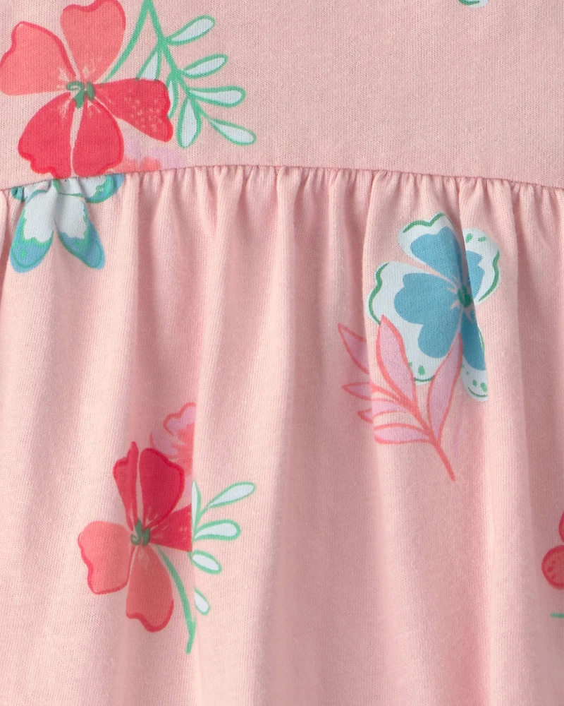 Baby Girl Floral Sleeveless Bodysuit Dress - Pink